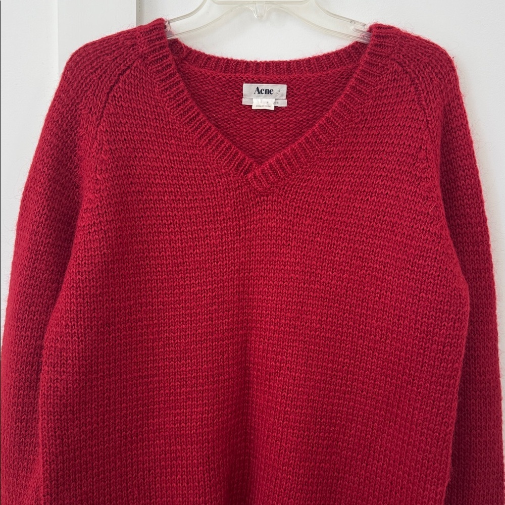 Acne Red Pop Classic Mohair Blend Sweater Size S